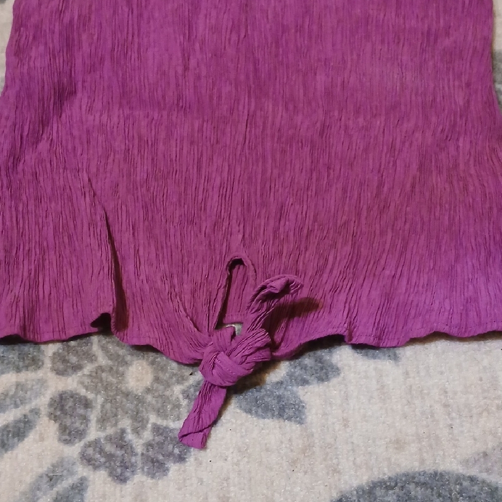 Ruby Rd. Magenta Crinkled V-Neck Top - Picture 3 of 9